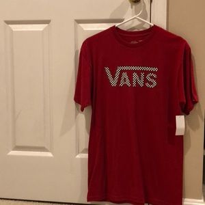 Vans t-shirt - red with black checkered logo.